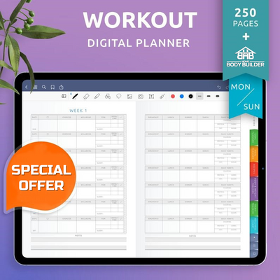 Digital Workout Planner for Goodnotes - Journal - Template - Notability - Xodo - Noteshelf