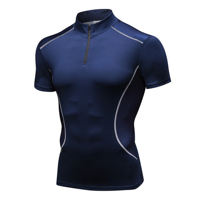 Men's elastic short sleeve sports shirt