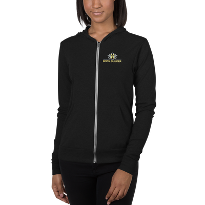 Lightweight unisex hooded and zipped sweatshirt